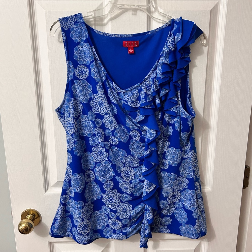 Elle Blue Ruffled Sleeveless Blouse